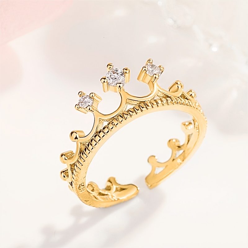 Women's Elegant Crown Shaped Adjustable Ring with Sparkling Zircon